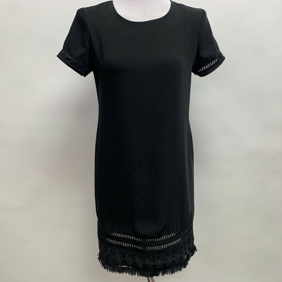 Cynthia Rowley Women's Shift Dress Size 2 Black Fringe - Picture 1 of 9